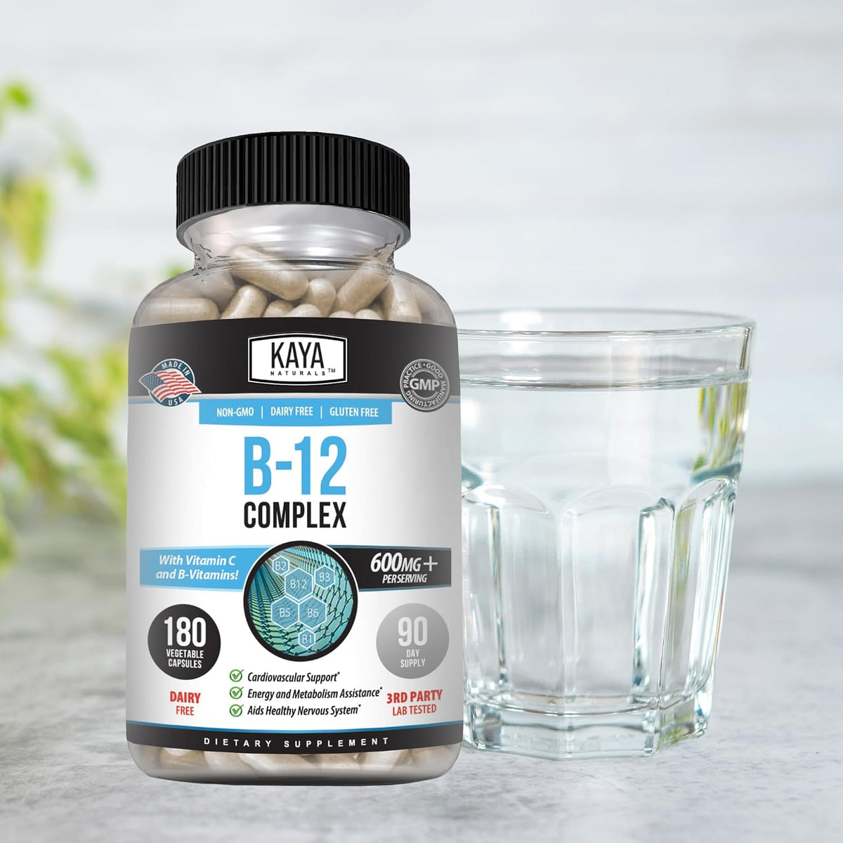 Kaya Naturals B-12 Complex – Multivitamin Food Supplement with Biotin, Choline, Inositol, Folate, and Vitamin C – 180 Tablets - görsel 7