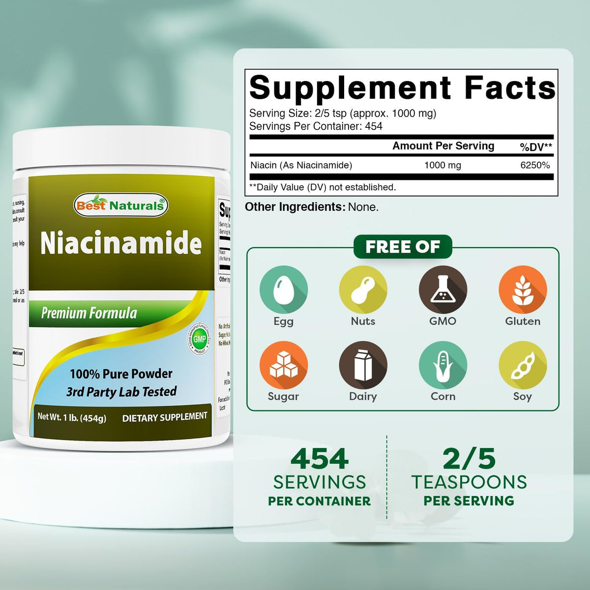 Best Naturals Niacinamide (Vitamin B3) Pure Powder, 454 g - görsel 2
