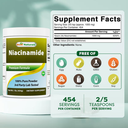 Best Naturals Niacinamide (Vitamin B3) Pure Powder, 454 g
