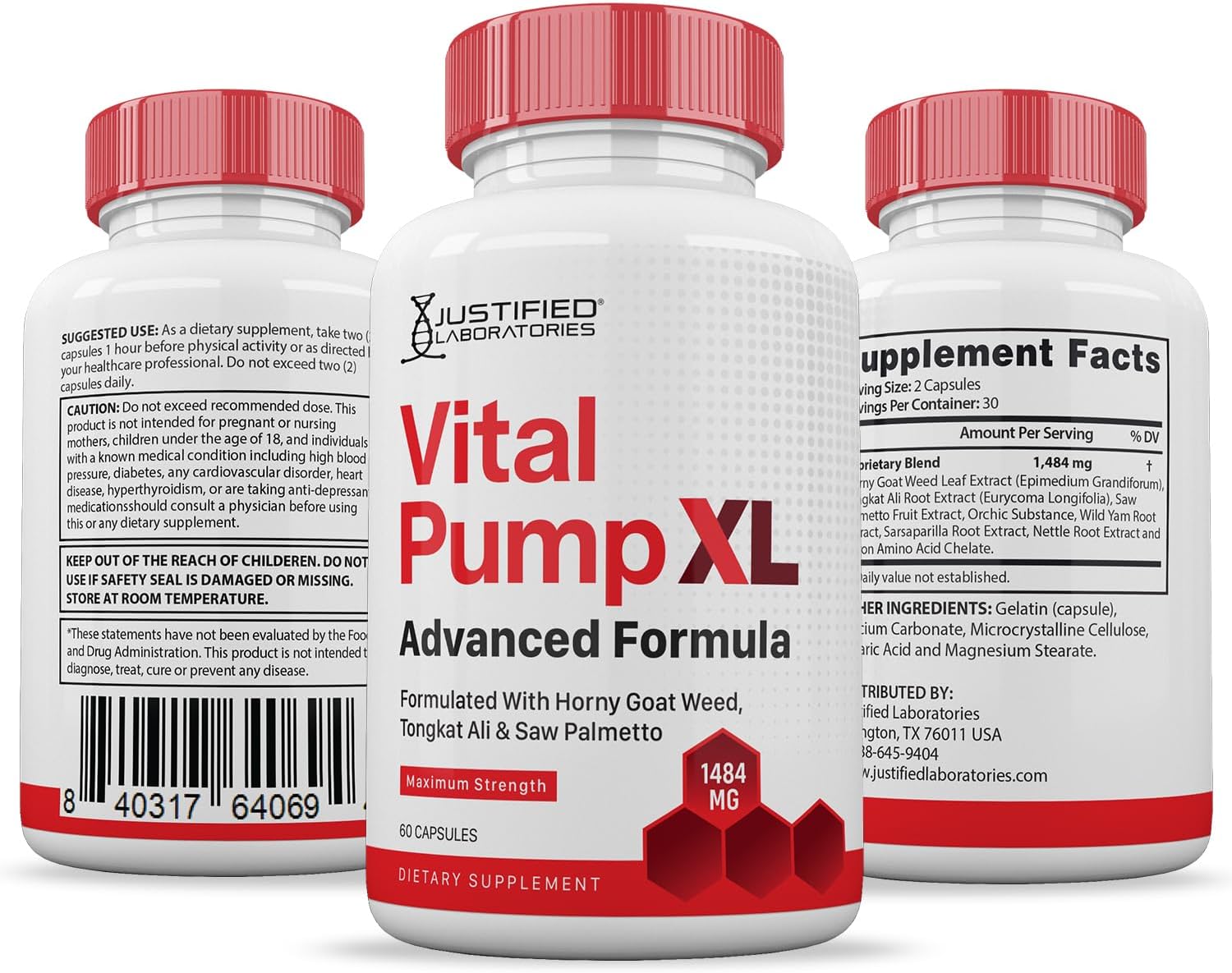 Vital Pump XL Pills 1484mg Advanced Formula Proprietary Blend for Men's Health 60 Capsules - görsel 7