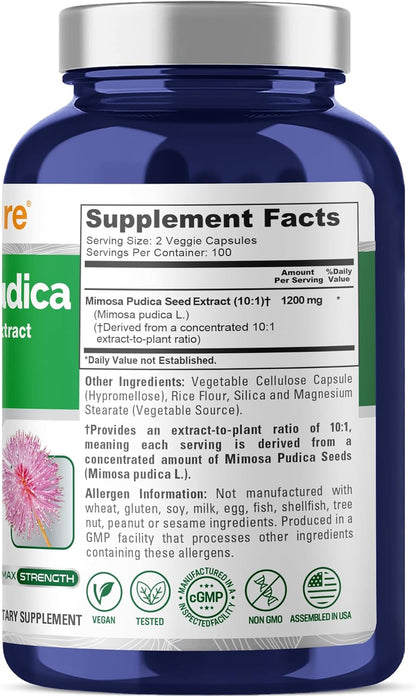 NusaPure Mimosa Pudica Capsules, 1200 mg, – Convenient Serving Size: With 200 capsules per bottle, you get 100 – Image 2