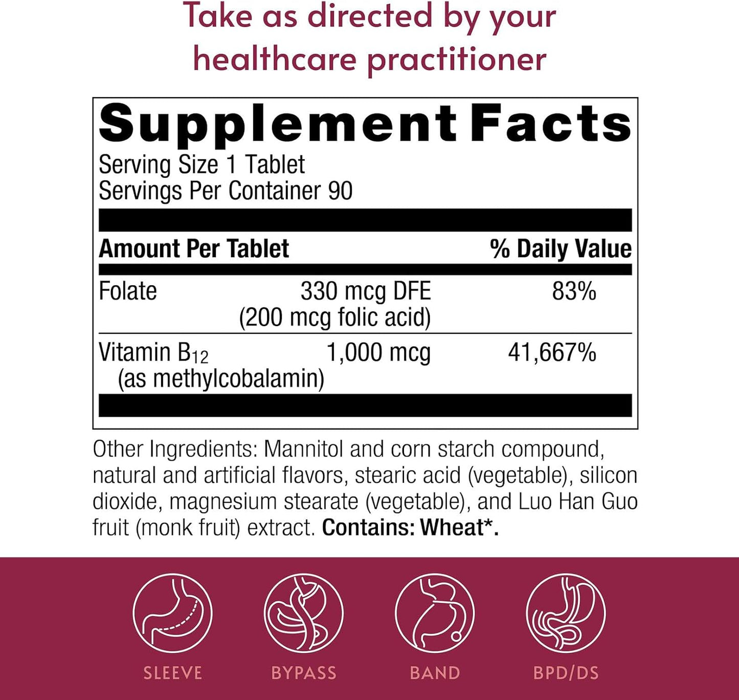 Bariatric Advantage SpeedyMelts B12 1000 mcg - Fast-Dissolving with 200 mcg Folic Acid - Peppermint Flavour - 90 Count - görsel 4
