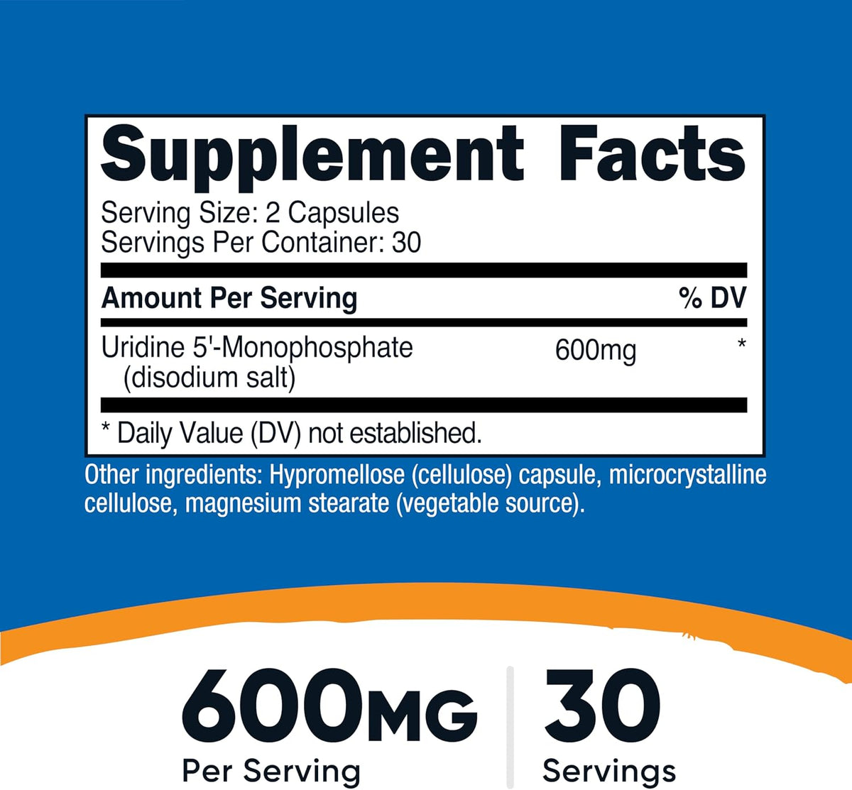 Nutricost Uridine Monophosphate (UMP) 60 Capsules, 600 mg per Serving - Vegan, 30 Servings - görsel 2