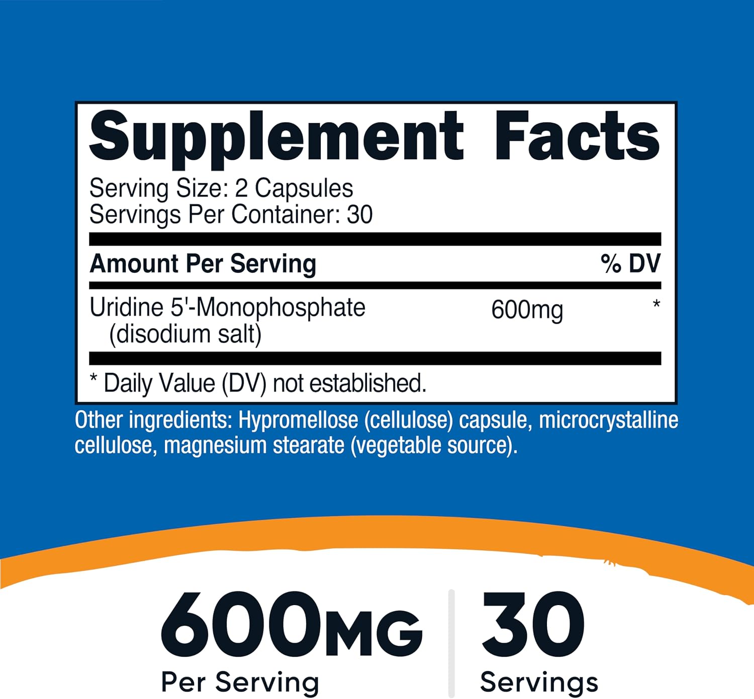 Nutricost Uridine Monophosphate (UMP) 60 Capsules, 600 mg per Serving - Vegan, 30 Servings - görsel 2