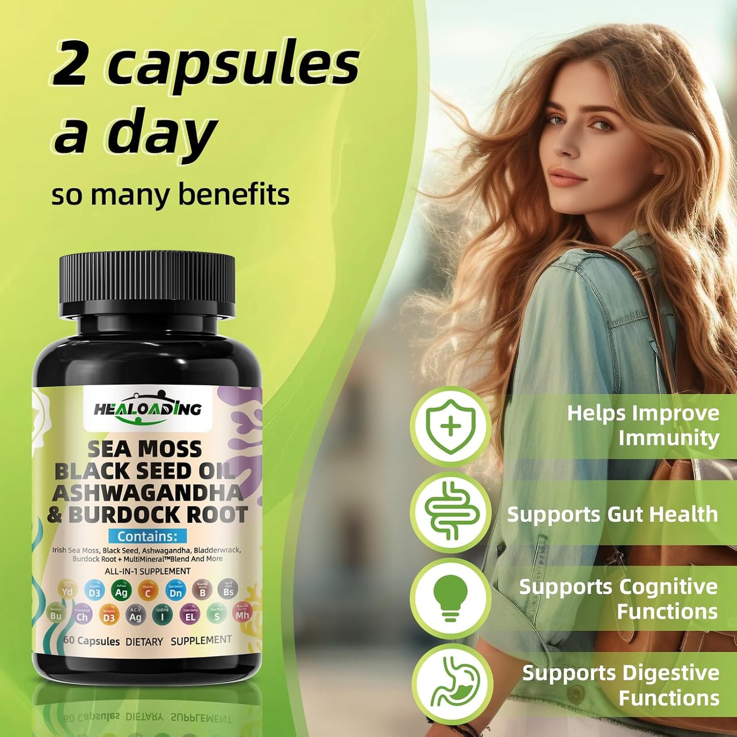 HEALOADING Sea Moss Capsules: Wildcrafted Organic Irish Sea Moss & Bladderwrack - görsel 3