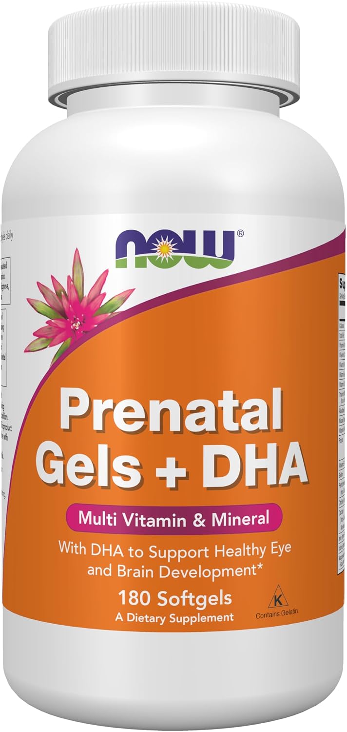 NOW Supplements, Prenatal Gels + DHA with 250 mg DHA per serving, plus Borage Oil (GLA), 180 Softgels - görsel 1