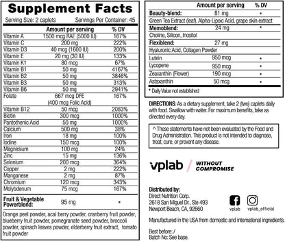 VPLab Ultra Women's Multivitamin Formula - Supplement for Hair, Skin & Nails with Biotin, Iron, Vitamin B, D, C & Zinc, Folate - Daily Women's Health & Wellbeing, 90 Caplets