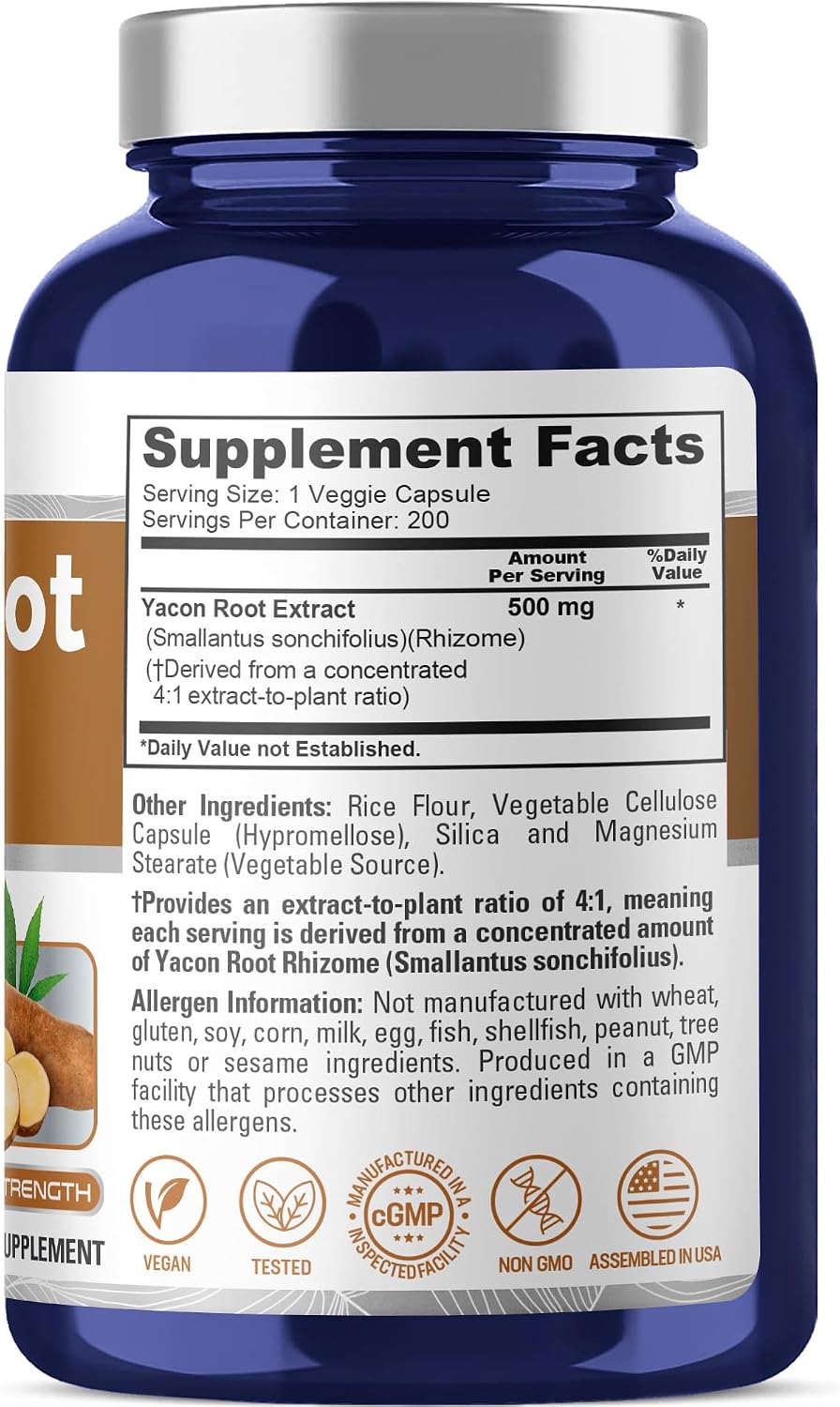 NusaPure Yacon Root Capsules, 500 mg, 200 Veg Capsules (Non-GM, Vegan) - görsel 3