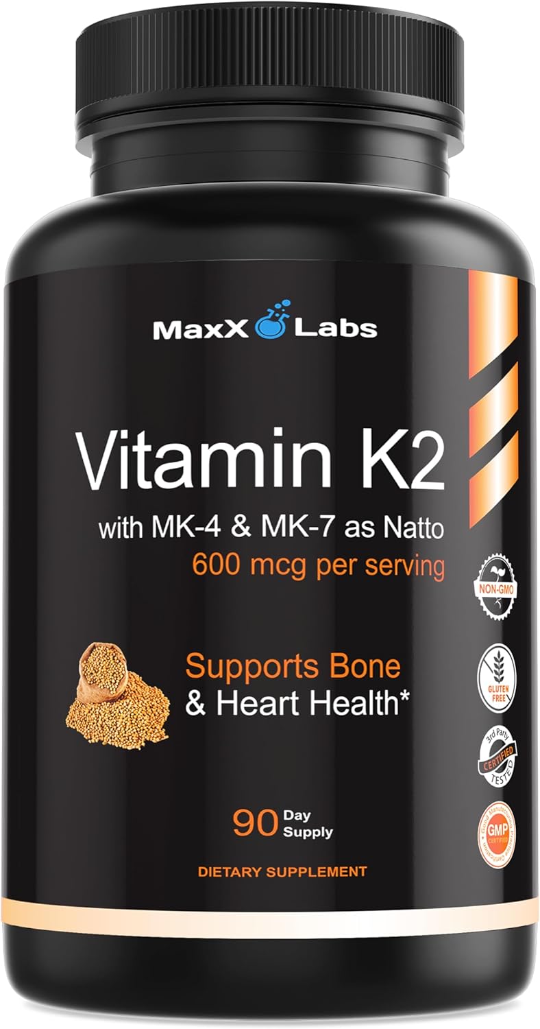 MaxX Labs Vitamin K2 with D3 – Full Spectrum MK-7 & MK-4 – 600 mcg – 90 Capsules - görsel 1