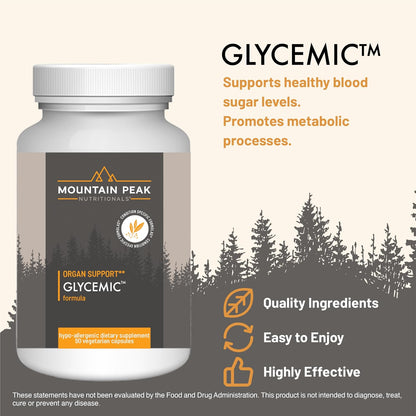 Mountain Peak Nutritionals Glycaemic Formula - Organ Support Supplement - Supports Normal Metabolism & Healthy Glucose Levels - Hypoallergenic Food Supplement (90 Vegetarian Capsules)