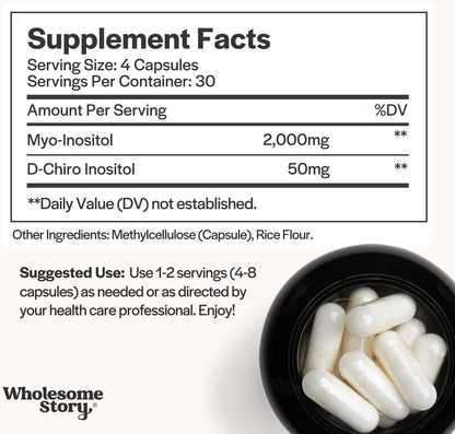 Wholesome Story Myo-Inositol & D-Chiro Inositol Supplement for Women – 40:1 Ratio, 30 Servings