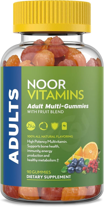 Noor Vitamins Halal Adult Multivitamin Gummy with Organic Fruit Blend – 90 Count