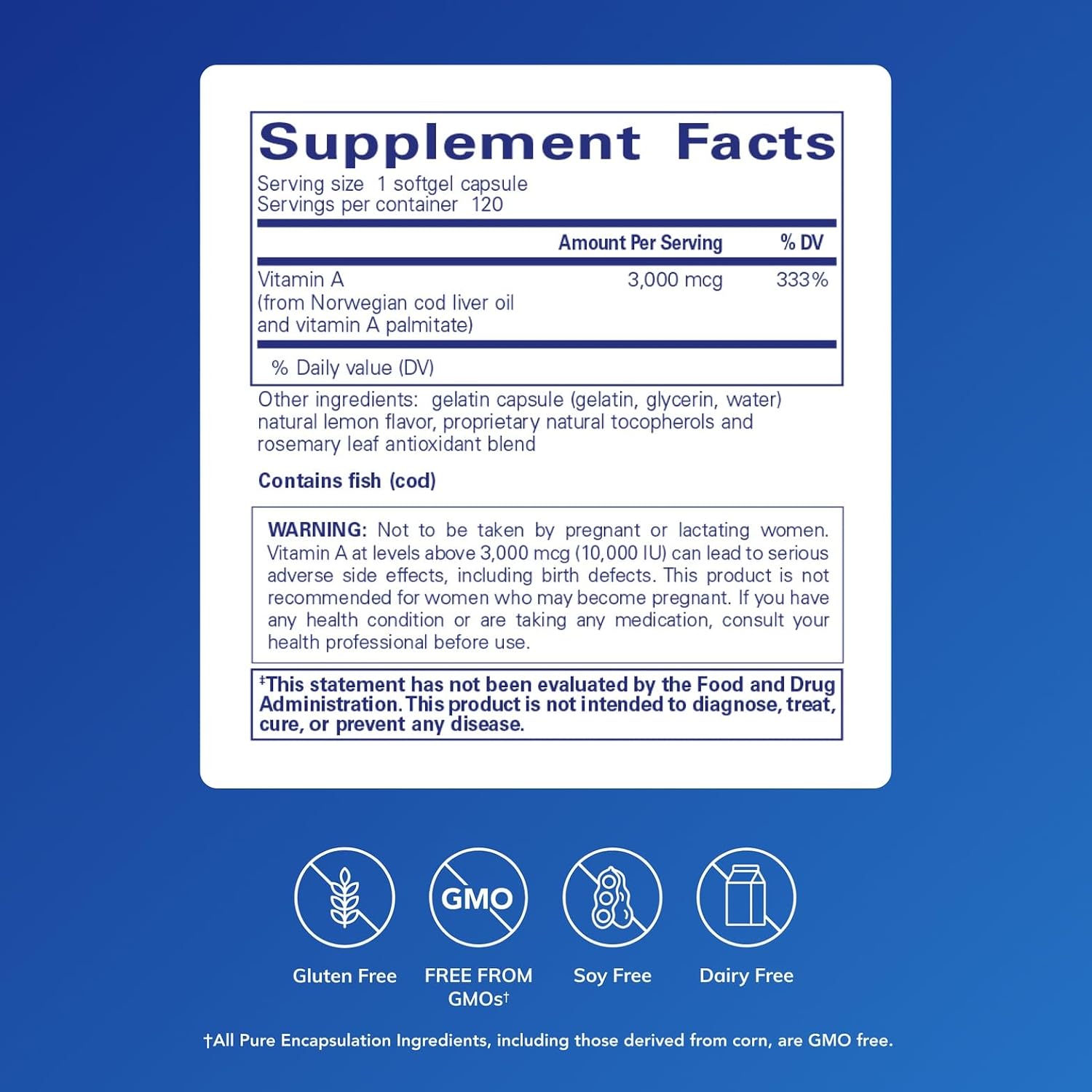 Pure Encapsulations Vitamin A - 3,000 µg - from Cod Liver Oil - Immune & Vision Support - Vitamin A Palmitate - Non-GM - 120 Softgels - görsel 2