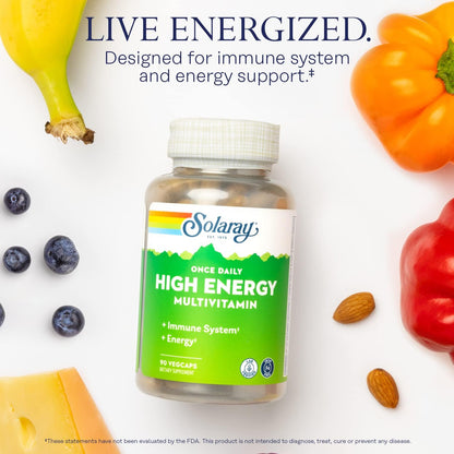 SOLARAY Once Daily High Energy Multivitamin - Iron Free - Immune and Energy Support - Whole Food and Herb Base - 90 VegCaps