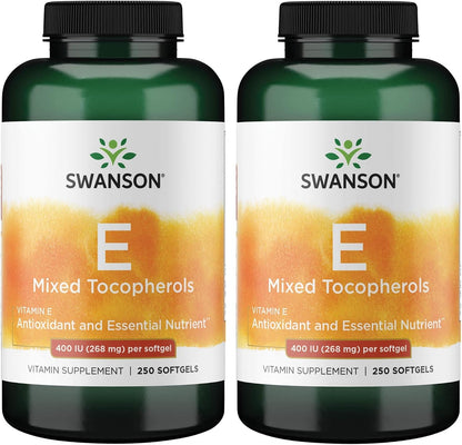 Swanson E-400 Mixed Tocopherols - Antioxidant Supplement for Heart Health* - Contains D-Alpha Tocopherol - Non-GM - 250 Softgels (2 Pack)