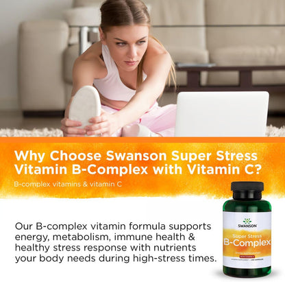 Swanson Super Stress B-Complex Energy and Wellness Food Supplement (240 Capsules, 2 Pack)