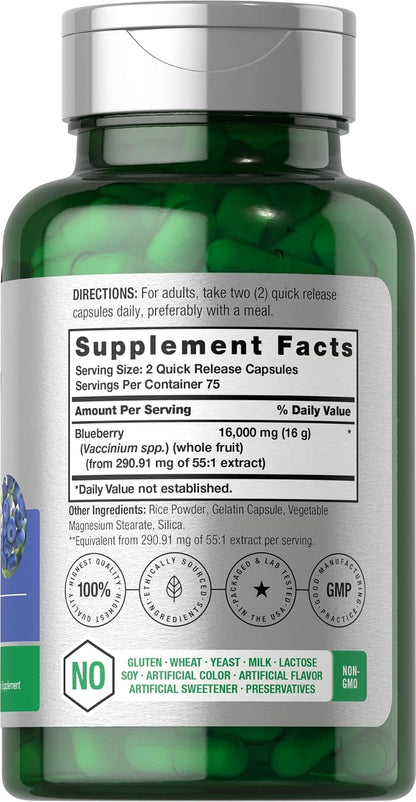 Horbäach Blueberry Concentrate Extract, 150 Capsules (Non-GMO, Gluten-free)