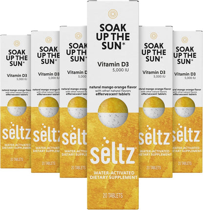 Seltz Vitamin D3 Drink Tablets - 5000 IU Effervescent, Mango & Orange, 120 Tablets