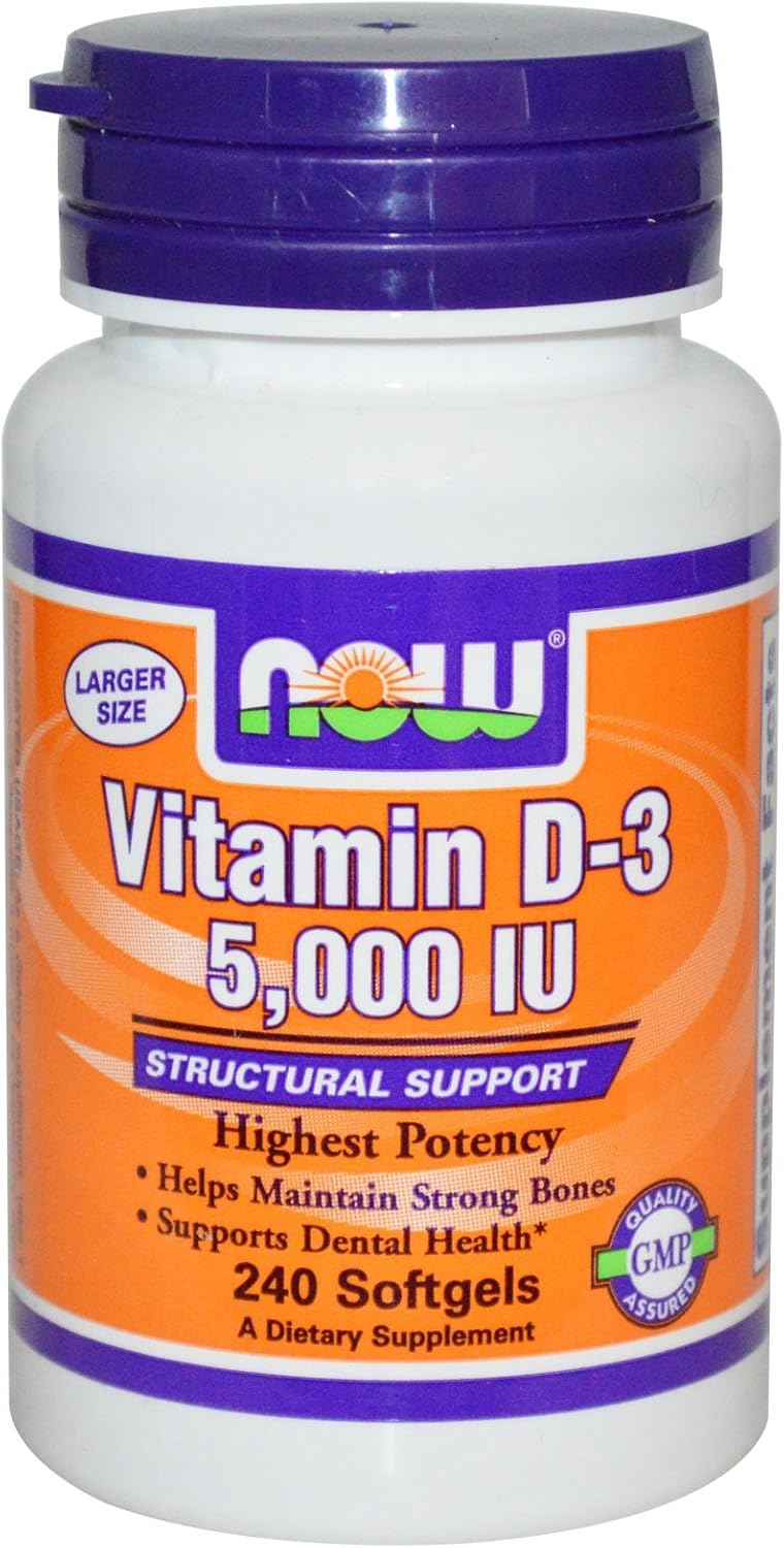 NOW Foods Vitamin D-3 5000 IU 240 Softgels (Pack of 2) - görsel 1