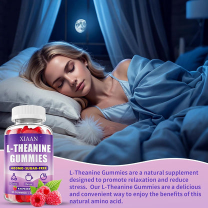 XIAAN L-Theanine Gummies for Kids & Adults, 400mg L-Theanine Supplement for Calm, Relaxation, and Sleep Support, Vegan, Organic, Raspberry Flavour, 60 Counts