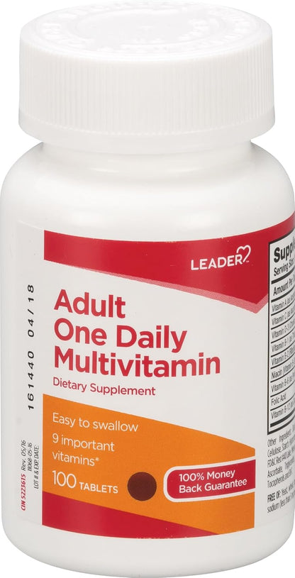 Leader One Daily Multivitamin Tablets 100 Count Essential Nutrients for Adults