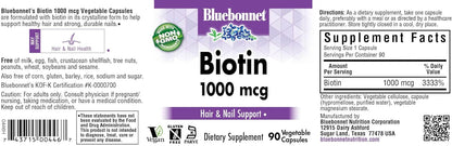 Bluebonnet Nutrition Biotin 1000 mcg, 90 Vegetable Capsules