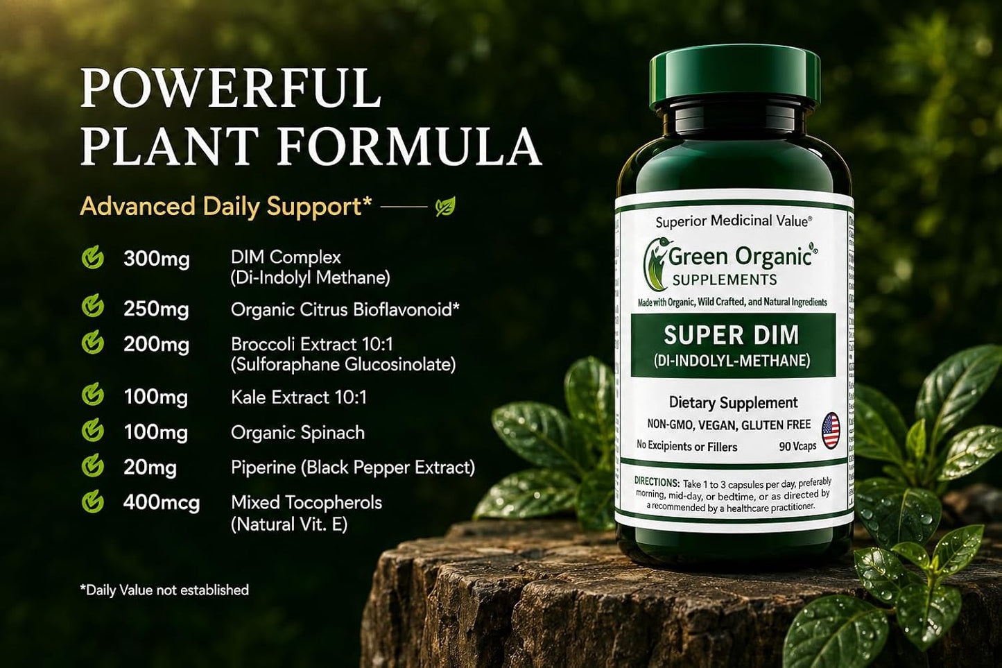 Green Organic Supplements DIM with Indole-3-Carbinol and Broccoli - 90 VCaps - görsel 2