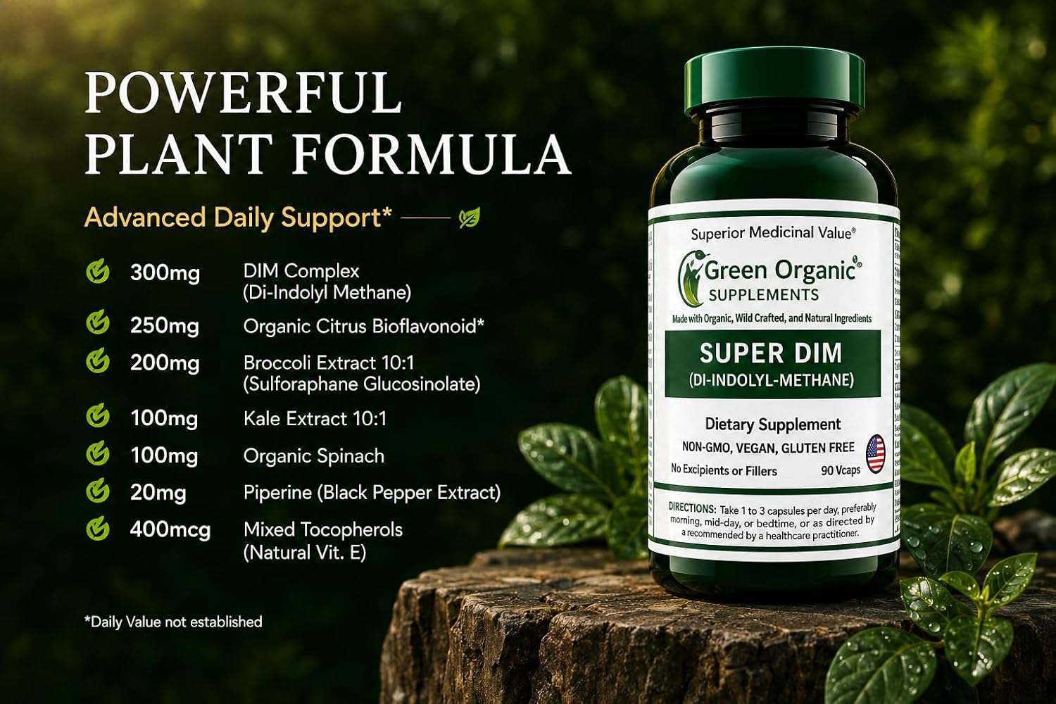 Green Organic Supplements DIM with Indole-3-Carbinol and Broccoli - 90 VCaps - görsel 2