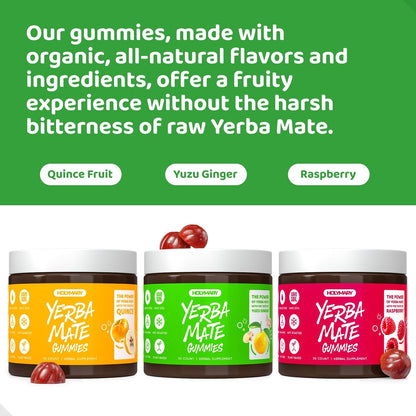 HOLYMARY Yerba Mate Gummies, Raspberry Flavour - Energy, Focus, Power - Vegan, Non-GMO, Natural Ingredients, Gluten-free, 50 Gummies