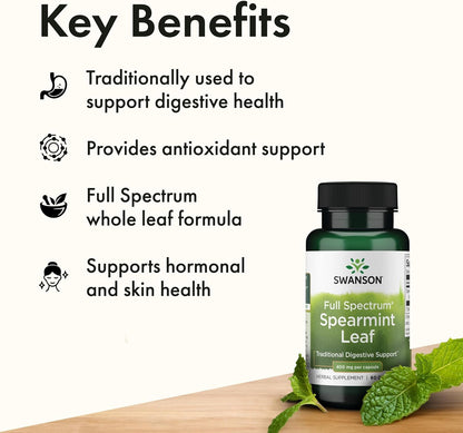 Swanson Spearmint Leaf Full Spectrum 400mg – 2 x 60 Capsules (120 Capsules Total)