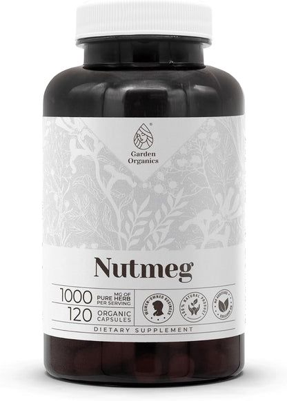 Garden Organics Nutmeg 120 Capsules | High Potency Herbal Food Supplement | Vegetable Capsules