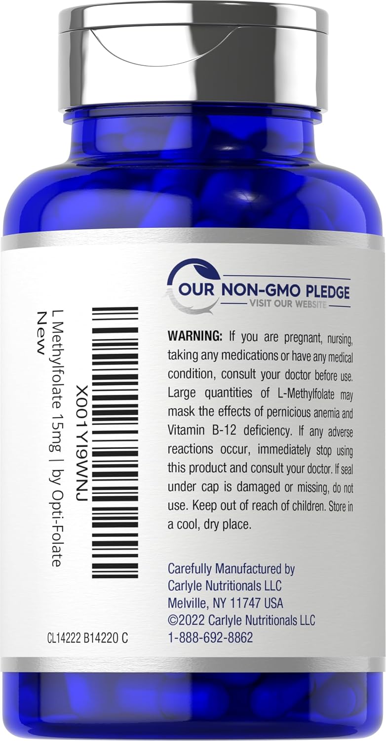 Carlyle L Methylfolate 15mg | 90 Capsules | Max Potency | Optimised and Activated | Non-GMO, Gluten-free | Methyl Folate, 5-MTHF - görsel 3
