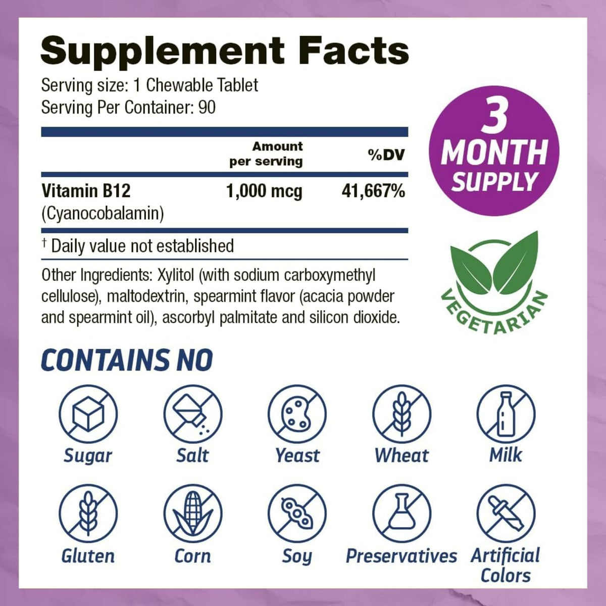 Vitamin B12 1000 mcg Chewable Tablets – Energy Production & Nervous System Support, 90 Count - görsel 2