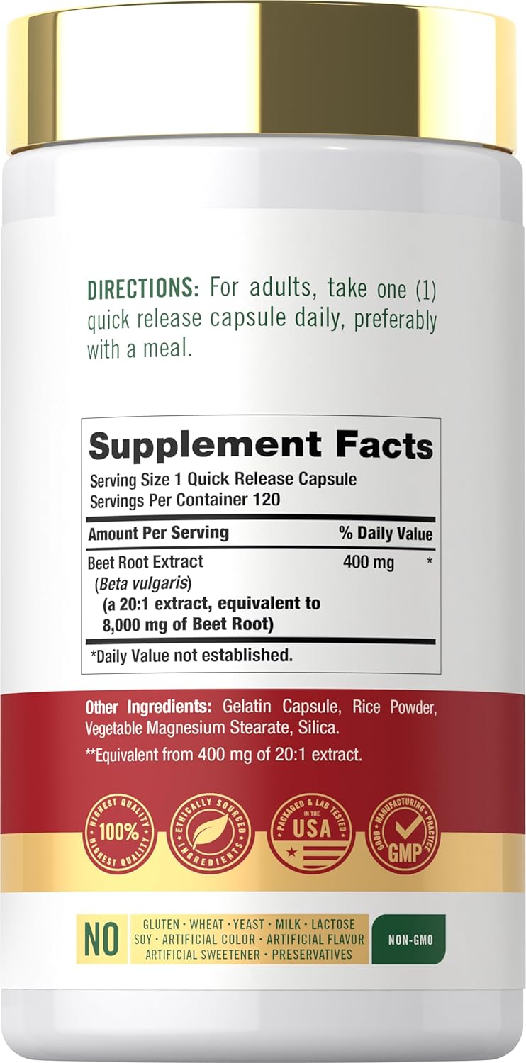 Carlyle Beet Root Capsules, 120 Count – Quick Release, Non-GMO & Gluten-free Supplement - görsel 2