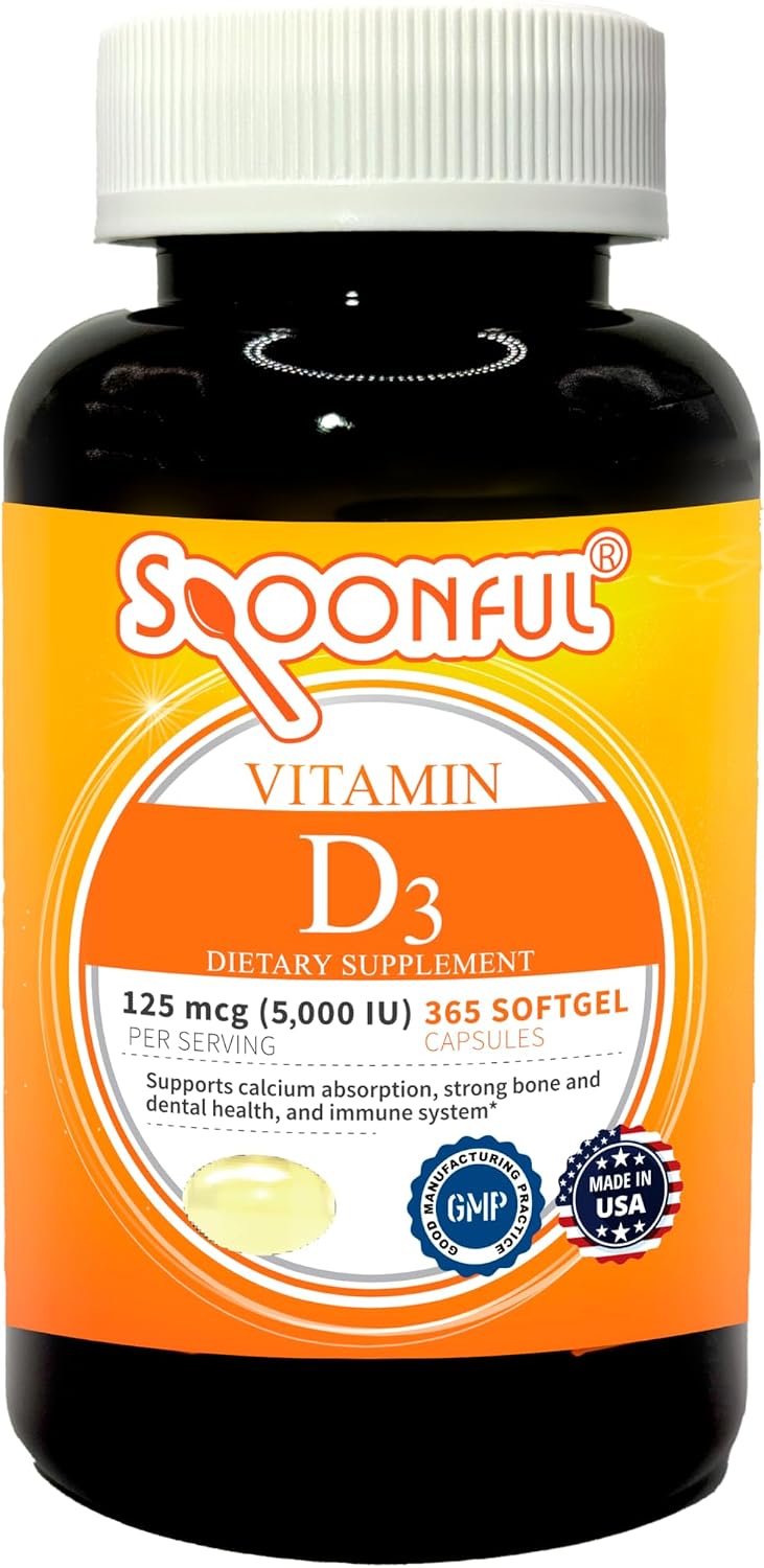 Spoonful Vitamin D3 with Coconut Oil 5000 IU - 365 Soft gel capsule Capsules (1-Year Supply) - görsel 1