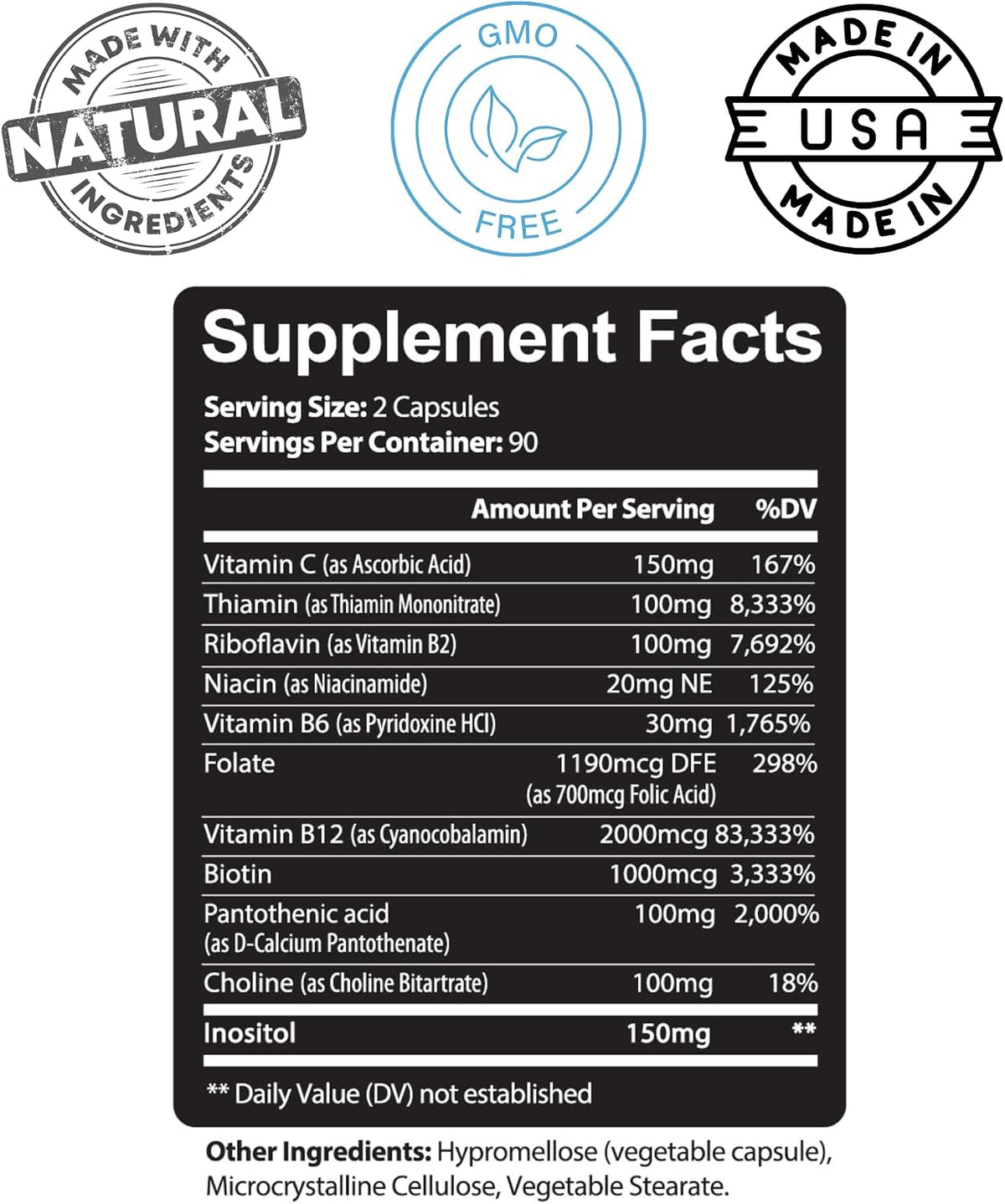 Kaya Naturals B-12 Complex – Multivitamin Food Supplement with Biotin, Choline, Inositol, Folate, and Vitamin C – 180 Tablets - görsel 3