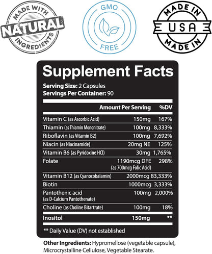 Kaya Naturals B-12 Complex – Multivitamin Food Supplement with Biotin, Choline, Inositol, Folate, and Vitamin C – 180 Tablets