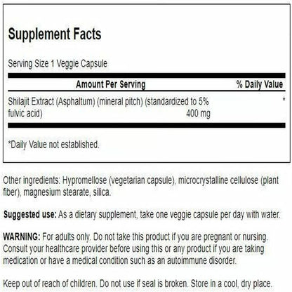 Swanson Shilajit Extract – Herbal Supplement for Energy & Vitality (400 mg, 60 Veg Capsules, 2 Pack)