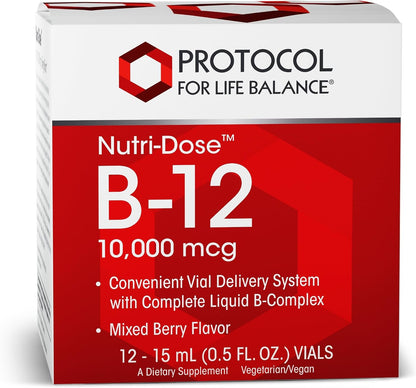 PROTOCOL FOR LIFE BALANCE Nutri-Dose B-12 10,000mcg Liquid Vitamin B12 - with Folate & Biotin, 12 Vials