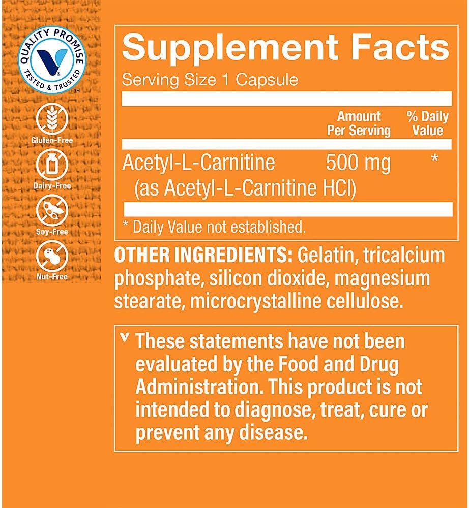 The Vitamin Shoppe Acetyl-L-Carnitine 500mg – Supports Healthy Brain & Memory Function, Contributes to Energy Production – Carnipure™ Offers Purest Form of L-Carnitine (60 Capsules) - görsel 2