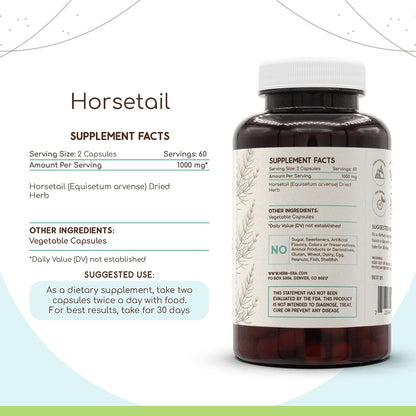 HerbEra Horsetail 120 Capsules, 1000 mg – Dried Herb Supplement