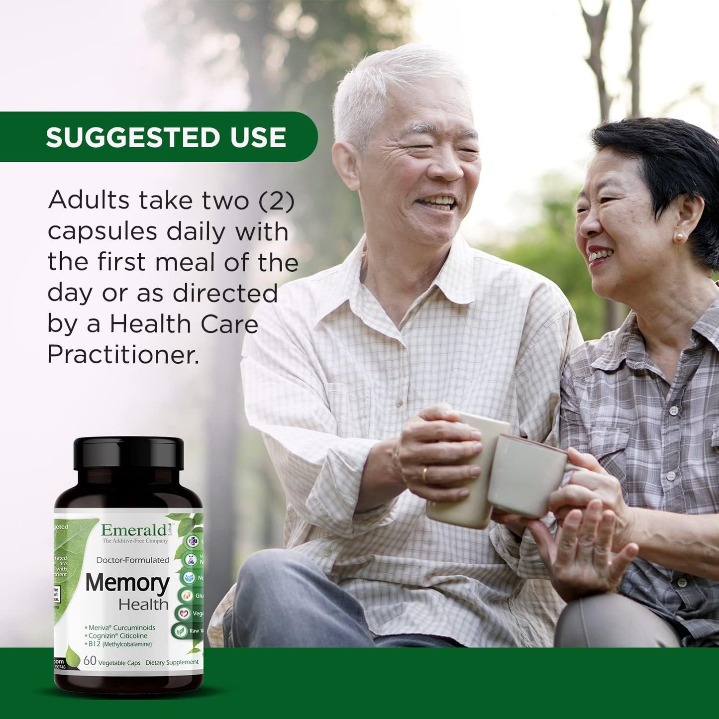 EMERALD LABS Memory Health - Brain Health & Memory Supplement with Meriva Turmeric, Vitamin B12 & Cognizin Citicoline - 60 Vegetable Capsules - görsel 5