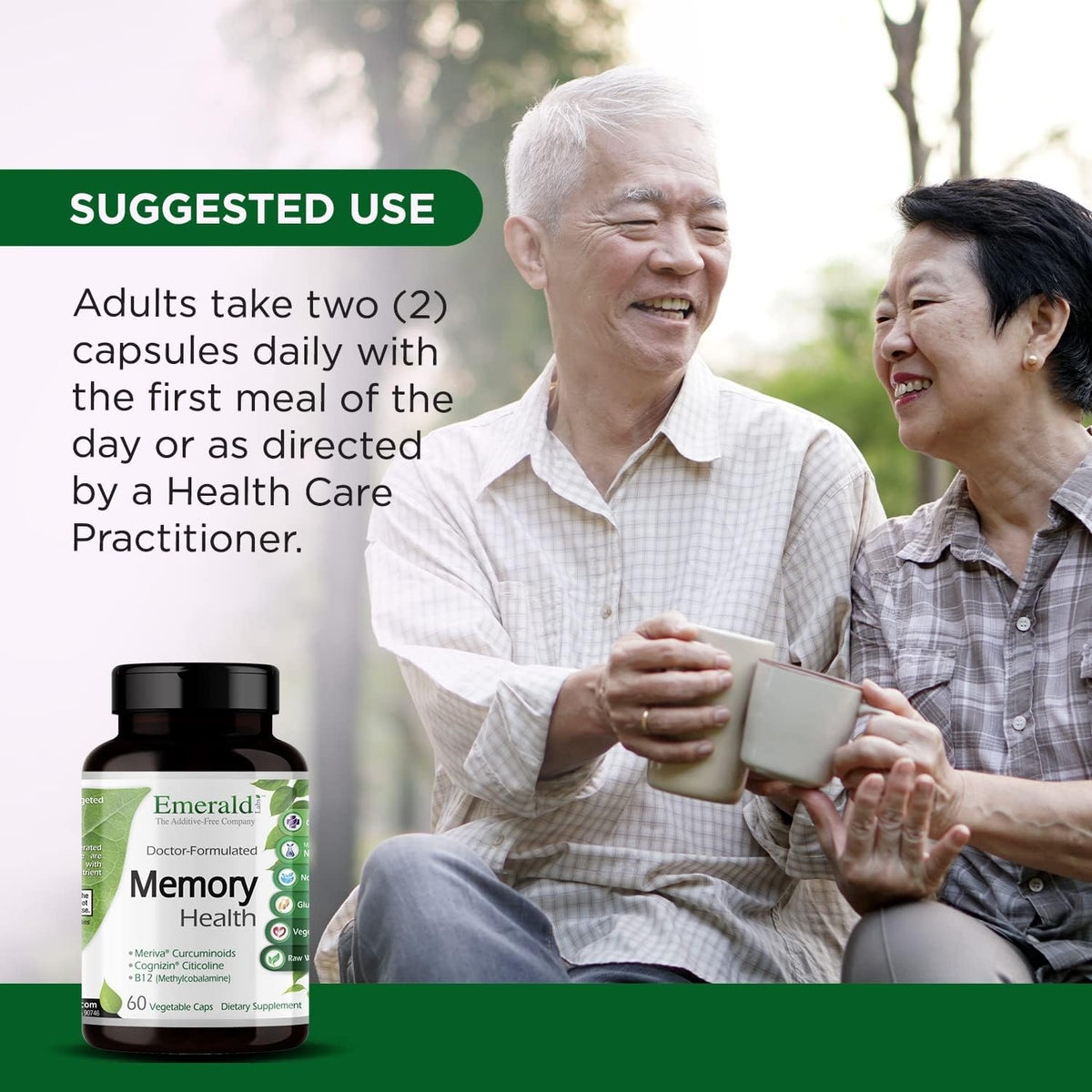 EMERALD LABS Memory Health - Brain Health & Memory Supplement with Meriva Turmeric, Vitamin B12 & Cognizin Citicoline - 60 Vegetable Capsules - görsel 5