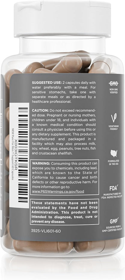 Pure for Men T-Support Supplement - Total Support for Men with Maca, Vitamin D3, and Ashwagandha, 60 Capsules