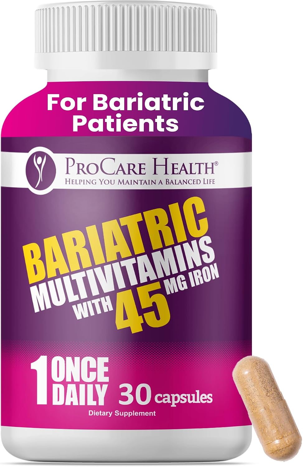 ProCare Health Bariatric Multivitamin with 45mg Iron – Once Daily Post-Surgery Support (30 Capsules) - görsel 1