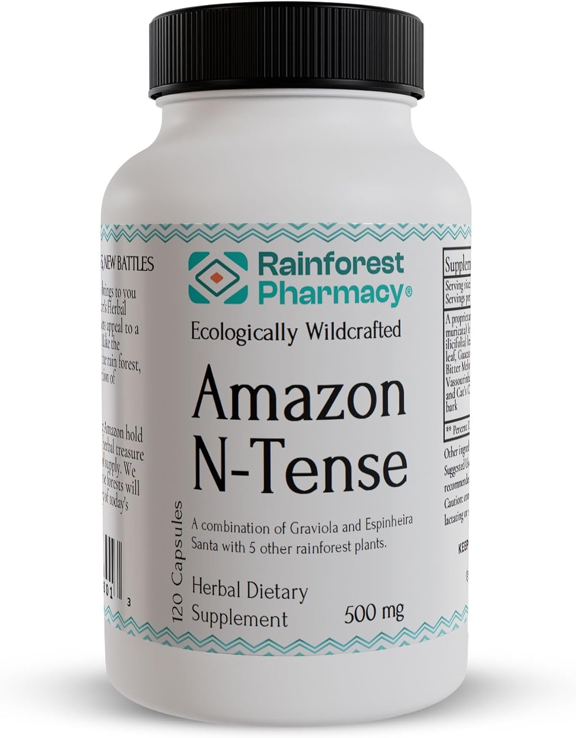 N-Tense Soursop Graviola Capsules - 500mg, Wildcrafted Graviola Plus 7 Amazon Rainforest Herbs, 120 Vegetarian Capsules - görsel 1