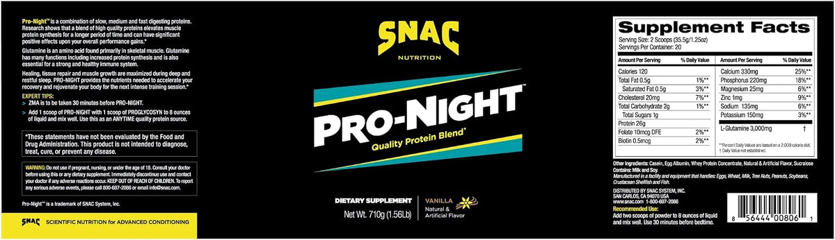 SNAC Pro-Night Quality Protein Blend - Night Time Recovery, Vanilla, 710g - görsel 1
