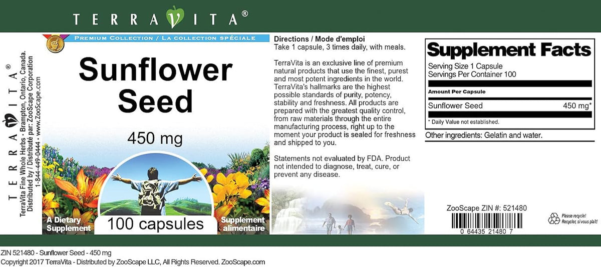 Sunflower Seed - 450 mg, 100 Capsules (3-Pack) by TerraVita - görsel 3