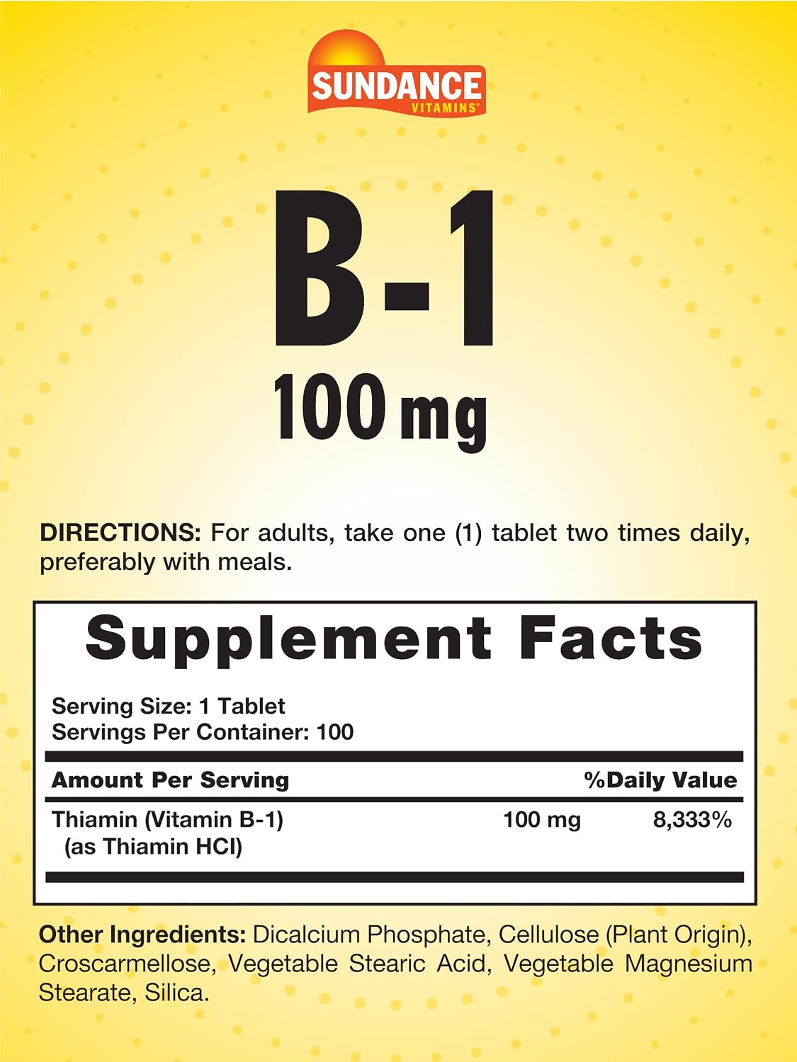 Sundance Vitamin B-1 | 100mg | 100 Tablets | Essential Vitamin Supplement | Vegetarian, Non-GM, and Gluten-free Formula - görsel 2