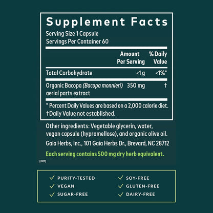 Gaia Herbs Bacopa – Brain & Cognitive Support Herbal Supplement